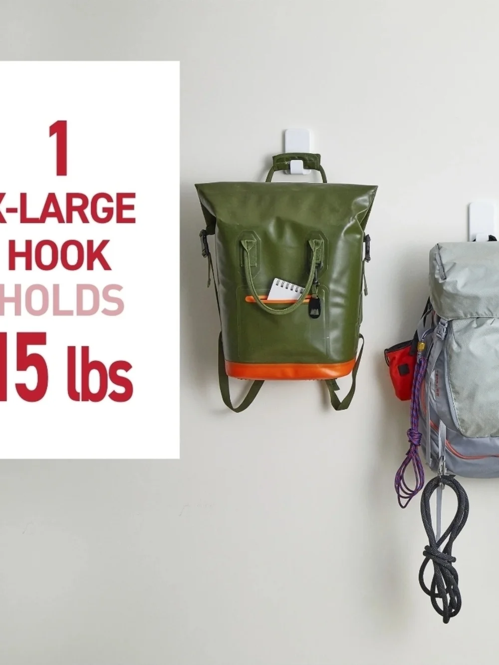 3X Command 15 lb XL Heavyweight Hook, White, 1 Wall Hook, Damage-Free Hanging
